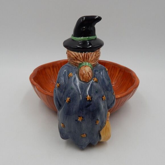 Debbie Mumm Halloween Witch Pumpkin Earthenware Candy Dish Sakura 1998 - Picture 4 of 11